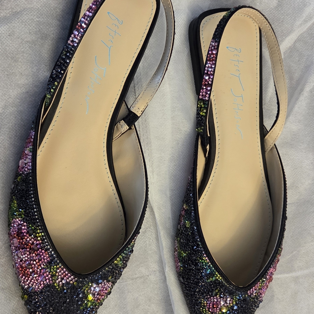 Betsey Johnson Black and Pink Beaded Flats - Picture 2 of 5
